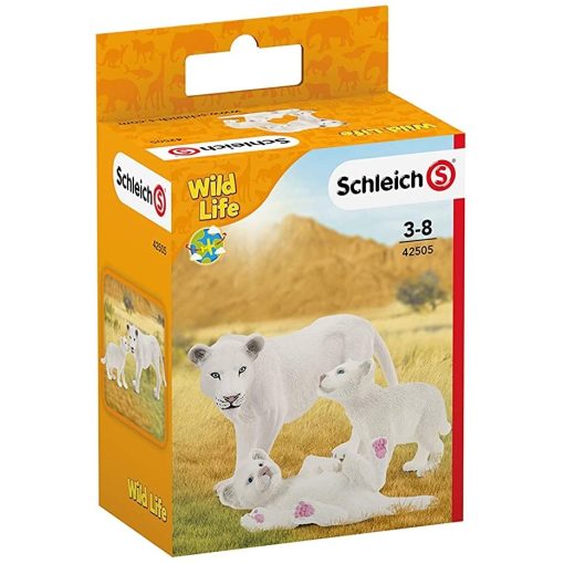 Schleich 42505 Nőstény fehér oroszlán kölykeivel