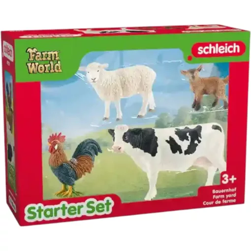 Schleich 42729 A farm állatai válogatás (tehén, kakas, bárány, kecskegida)