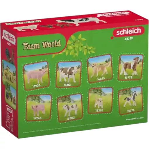 Schleich 42729 A farm állatai válogatás (tehén, kakas, bárány, kecskegida)