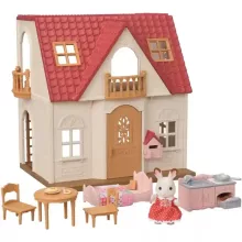 Epoch - Sylvanian Families 5567 Piros tetős babaház bútorokkal és csokoládényuszi figurával