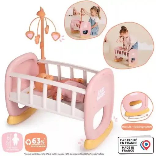 Smoby Baby Nurse bölcső kiságyforgóval játékbabáknak