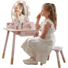 Ivy & Lily fa sminkasztal fénnyel és székkel