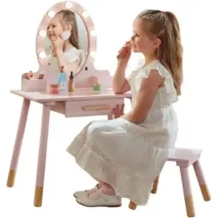 Ivy & Lily fa sminkasztal fénnyel és székkel