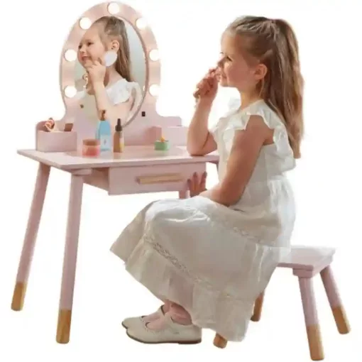 Ivy & Lily fa sminkasztal fénnyel és székkel