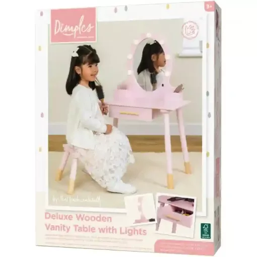 Ivy & Lily fa sminkasztal fénnyel és székkel