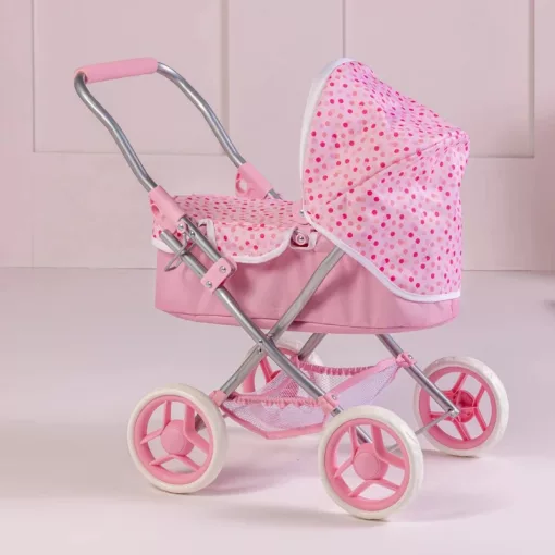 Ivy & Lily összecsukható fémvázas rózsaszín babakocsi játékbabáknak