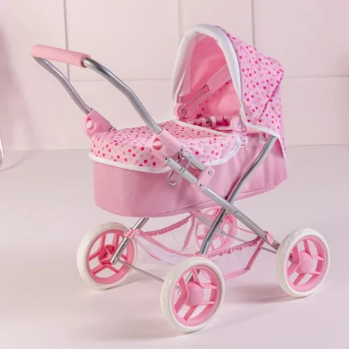 Ivy & Lily összecsukható fémvázas rózsaszín babakocsi játékbabáknak