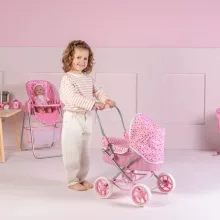 Ivy & Lily összecsukható fémvázas rózsaszín babakocsi játékbabáknak