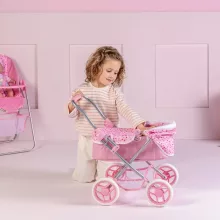 Ivy & Lily összecsukható fémvázas rózsaszín babakocsi játékbabáknak