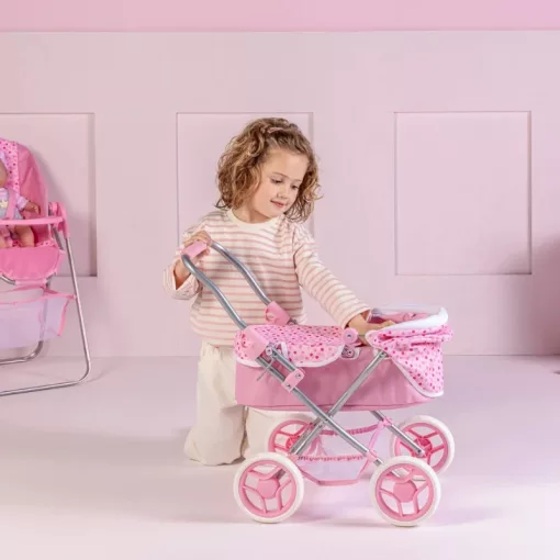 Ivy & Lily összecsukható fémvázas rózsaszín babakocsi játékbabáknak