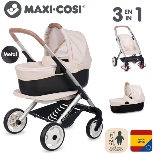 Smoby Maxi-Cosi 3 az 1-ben bézs fémvázas babakocsi játékbabáknak