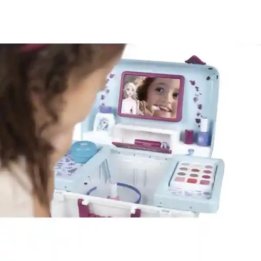 Smoby Jégvarázs hordozható smink készlet bőröndben gyerekeknek, Frozen, kozmetikai szett, Beauty Vanity