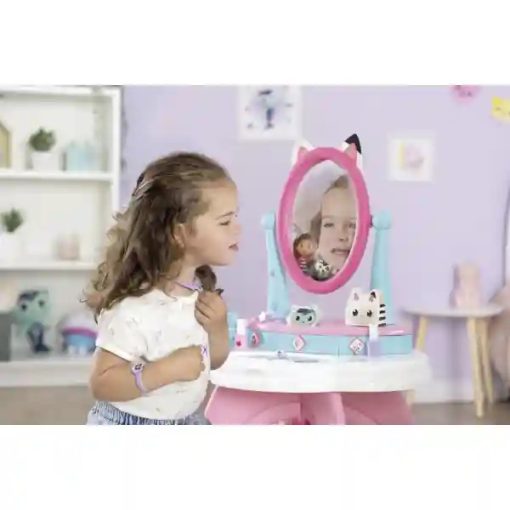 Smoby Gabi babaháza pipereasztal székkel, Gabby's Dollhouse, kozmetikai szett, asztal és szék