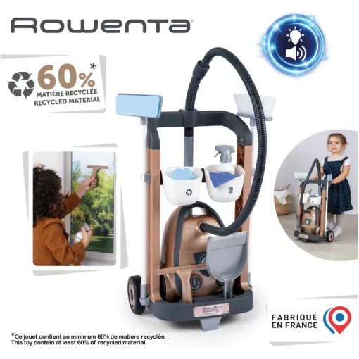 Smoby Rowenta játék gurulós takarítókocsi interaktív porszívóval