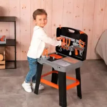 Smoby Black & Decker összecsukható játék szerelőasztal szerszámokkal bőröndben