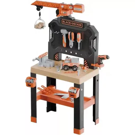 Smoby Black & Decker Bricolo Builder játék szerelőasztal 87db kiegészítővel és daruval