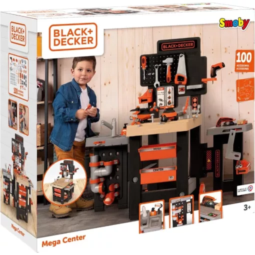 Smoby Black & Decker Mega Center játék szerelőasztal 113 kiegészítővel