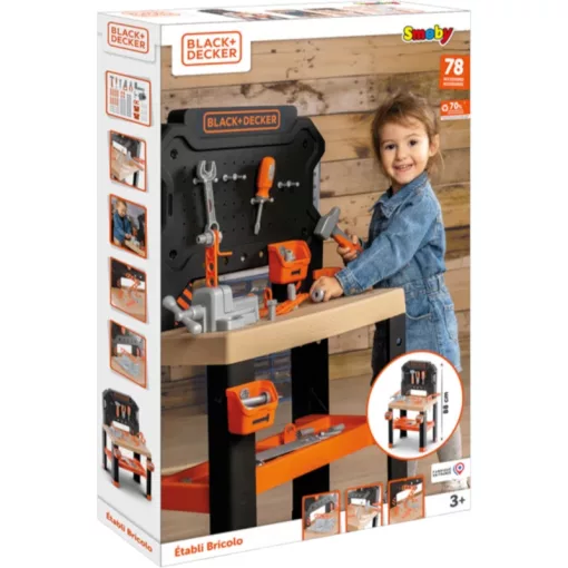 Smoby Black & Decker Bricolo játék szerelőasztal 78db kiegészítővel