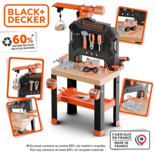 Smoby Black & Decker Bricolo Builder játék szerelőasztal daruval