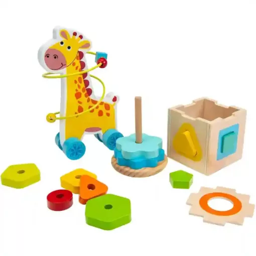 Squirrel Play 3 az 1-ben fa játékszett guruló zsiráffal