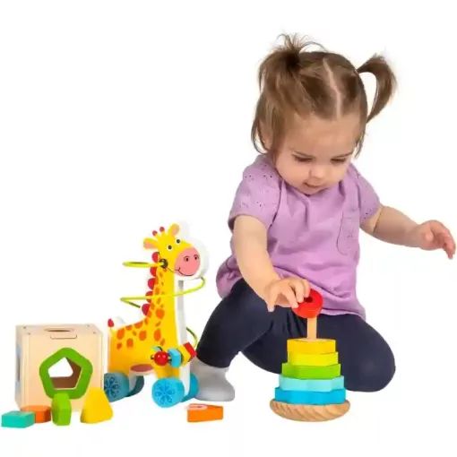 Squirrel Play 3 az 1-ben fa játékszett guruló zsiráffal