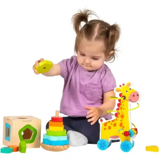 Squirrel Play 3 az 1-ben fa játékszett guruló zsiráffal