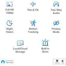TP-Link Tapo C200 beltéri biztonsági 360° Wi-Fi kamera, 1080P Full HD