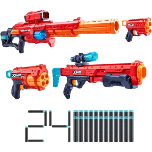 X-Shot Excel 4db-os játék szivacslövő fegyver készlet 24db lövedékkel